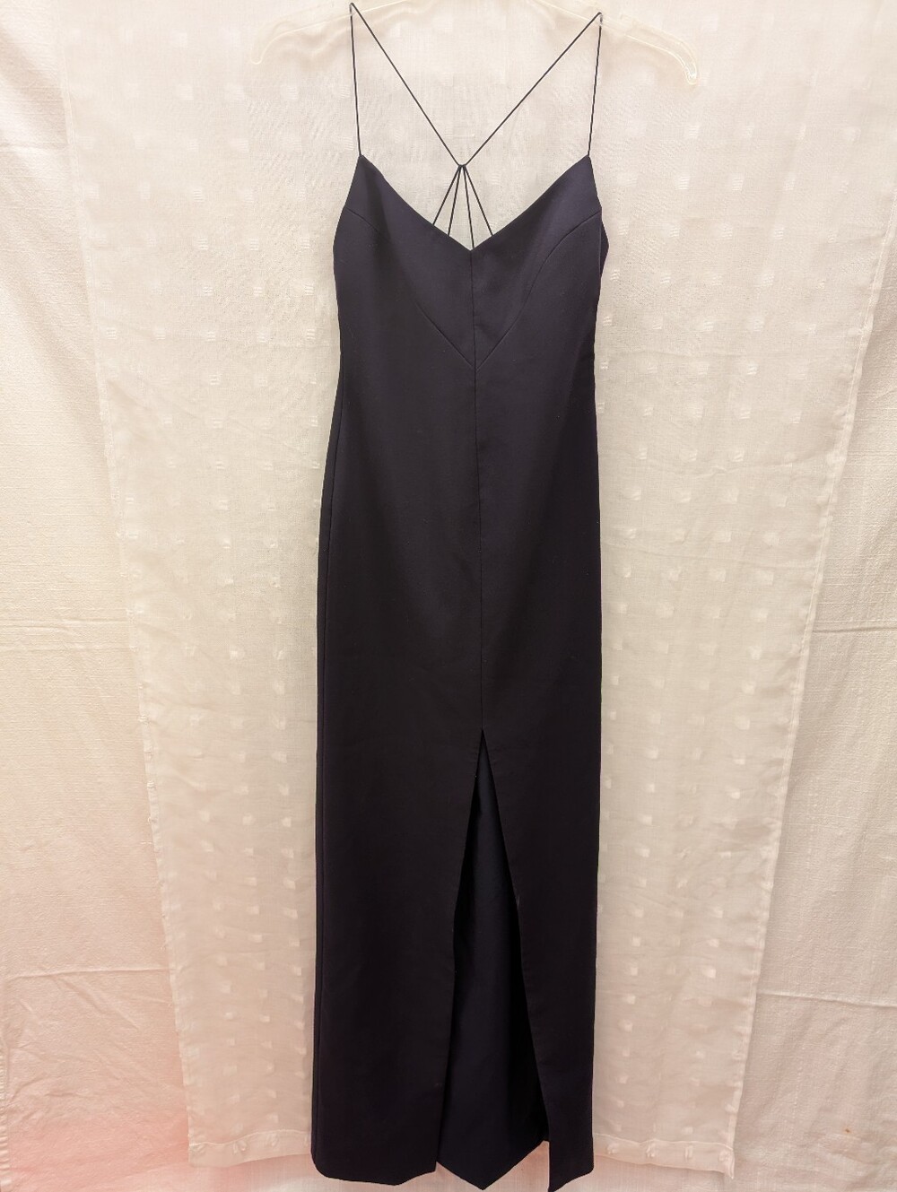 Likely Estella Maxi Dress Gown Navy Thin Criss Cross Strap Front Slit Size 6